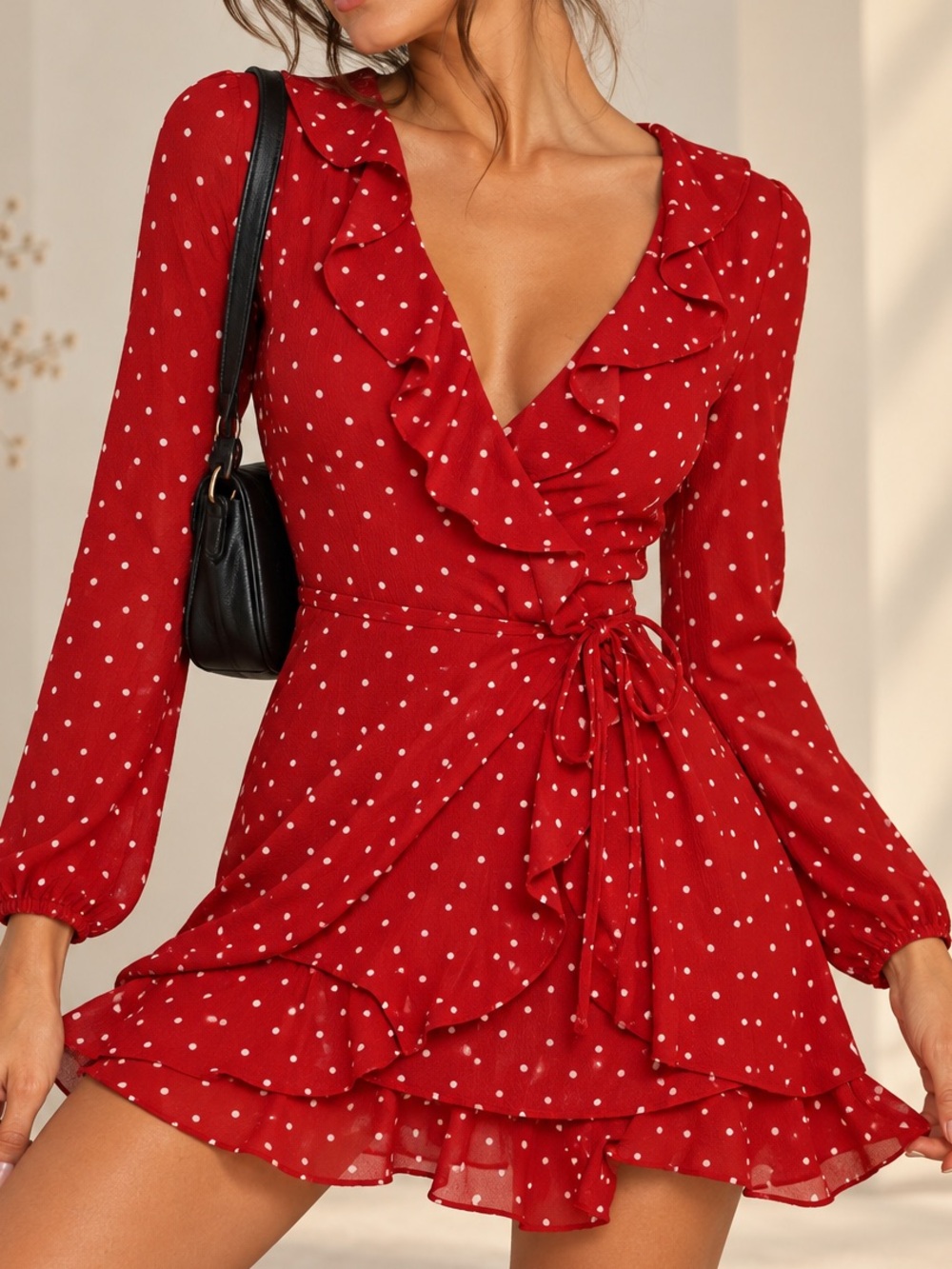 Forever 21 Red Polka Dot Ruffle Wrap Mini Dress ❤️